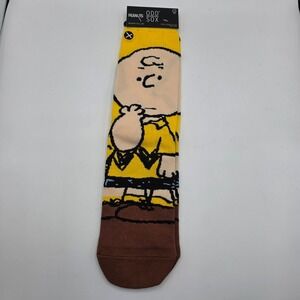 ODD SOX Peanuts Charlie Brown Crew Socks Yellow Size 8-12 New Football Classic